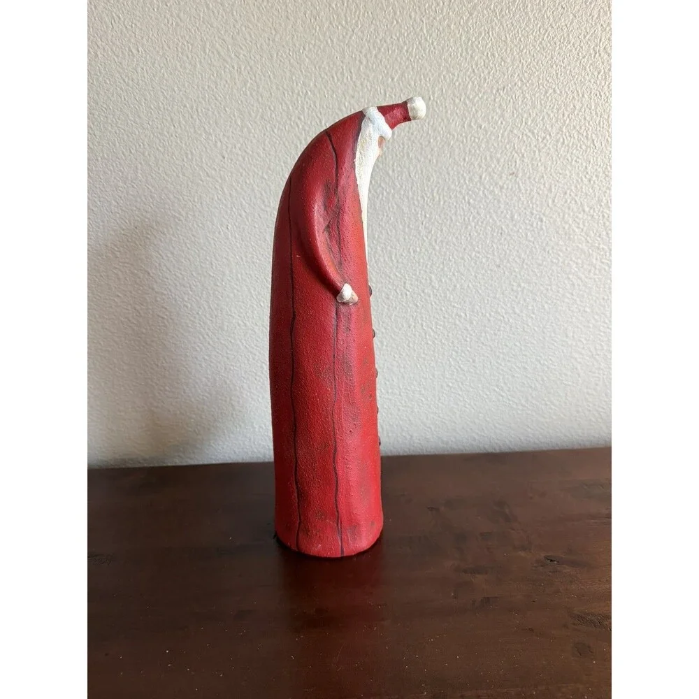 Santa Claus Holding a Star Hand painted Curved Pottery 13.5 in Christmas Holiday